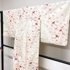 小紋　単衣　紬　鶴　飛鶴文　着物　102tzのサムネイル