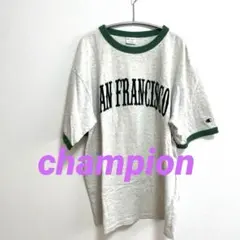 Champion 美品　ロゴTシャツ　Lサイズ　リンガー　グレー✖️グリーン