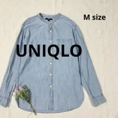 【UNIQLO】ユニクロ 綿100% シャンブレー バンドカラーシャツ M
