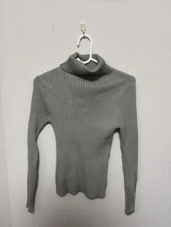 タートルネックリブニットトップス M ミントグリーン