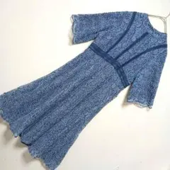 ​【美品】SANS FIN 総レース ロングワンピース L ブルー結婚式お呼ばれ