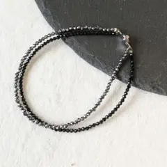 ブレスレット　テラヘルツ　 多面カット　キラキラ　華奢　二連　ブラックスピネル