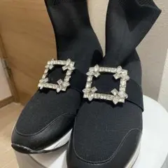 黒のクリスタル装飾ソックススニーカー