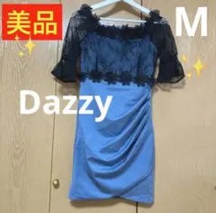 ✨美品❣️✨【dazzy】レディースワンピース♪胸元総レース＊くすみ青／【M】