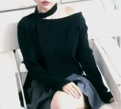 マフラー付き ボートネックカットソー