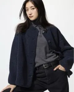 【新品】ユニクロ　ボアフリースリラックスカーディガン　ネイビー　XLサイズ