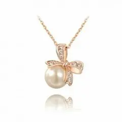 パール リボン ネックレス ローズゴールド 真珠 EARTHER RING