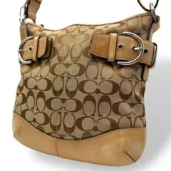 コーチ ショルダーバッグ 斜め掛け キャンバス レザー ブラウン系 シグネチャー