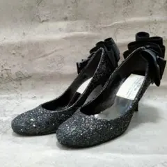 Pippi　バックリボン　グリッター　ラメ　パーティー　パンプス　361/2 黒