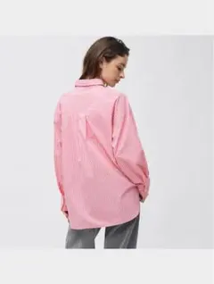 新品タグ付き　GU ピンク ストライプ 長袖シャツ L