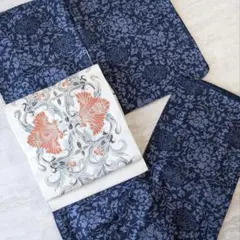 しつけ糸付き保管品】小紋 花柄 着物 袷 身丈151裄62 くすみブルー 