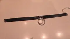 ブラックレザー ダブルリング チョーカー