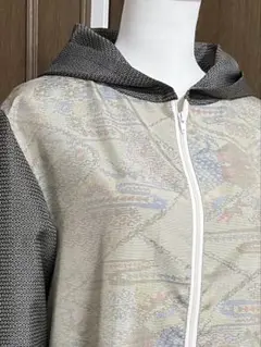 着物リメイク　【689】ファスナーパーカー 大島紬　袖ゆったり