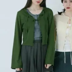 tina jojun シアーリボンカーディガン カーキ