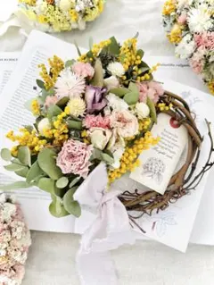 リース　ドライフラワー　母の日　スワッグ　ブーケ　花束　ミモザ