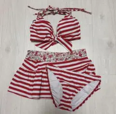 アーノルドパーマー　赤白　ストライプ セパレート水着 M 夏服　ボーダー　花柄