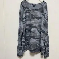 バッファロー【M】カットソー クルー長袖 迷彩 灰 綿 お出かけ