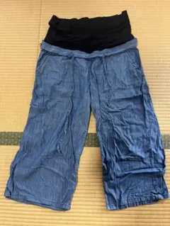 デニムブルー ハイウエスト ワイドパンツ マタニティ