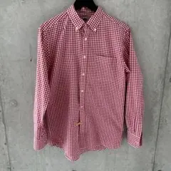 UNIQLO 赤と白のチェック ボタンダウン長袖シャツ