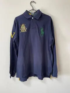 ポロ ラルフローレン 長袖ポロシャツ L ネイビー 刺繍 Custom Fit