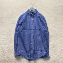 トミーヒルフィガー/M/青/ストライプ/ボタンダウンシャツ/長袖/コットン/春秋