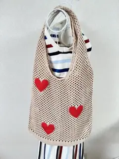 ハート柄　ニットバッグ　未使用