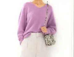 グリーンレーベルリラクシング FOX MIX Vネックニット　パープル
