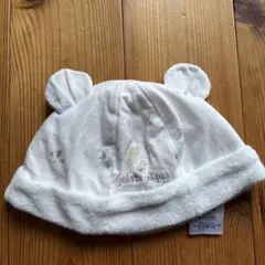 試着のみ　gelato pique ジェラピケ　ベビー帽子 くま耳付き ホワイト