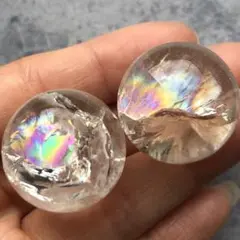 【数量限定！虹入り！2個セット！】天然石　アイリスクォーツ　水晶　丸玉3