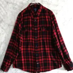 ★1853　GEORGE　長袖ネルシャツ　L　赤黒　チェック　US古着のサムネイル