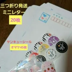 ミニレター 20枚 郵便書簡 三つ折り発送 サンキューシール45枚付き