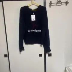 花柄刺繍ロゴニット ネイビー L