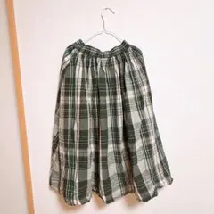 terawear emu しまむら　グリーン系チェックロングスカート L