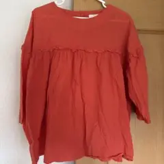 しまむら　トップス　オレンジ　チュニック　麻