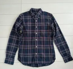 無印良品 フランネルシャツ チェック ネイビー L