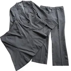 洋服の青山 エヌライン 3点セット スーツ ストライプ グレー 11号