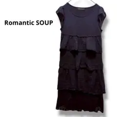 Romantic SOUP ノースリーブ 膝丈ワンピース FFF ブラック　黒
