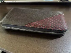 日本製　姫路牛革&印伝使い　ラウンドファスナー 長財布 レザー　ブラウン系