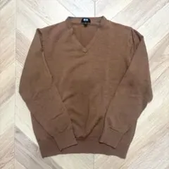 Vネック 長袖セーター S ユニクロ ブラウン ニット
