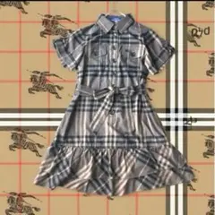 バーバリーブルーレーベル 総柄 ノバチェック ティアード　フレア ワンピース