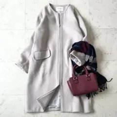 美品♪スピックアンドスパン　ウール混￼コート　ノーカラー　ロング　L相当