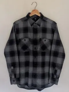 ユニクロ フランネルチェックシャツ オンブレチェック グレー L