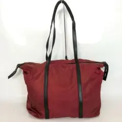 プラダ テスート ナイロン レザーハンドル ショルダー トートバッグ レッド