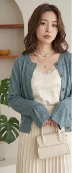 ANAP フレアスリーブ 薄手 ニットカーディガン くすみブルーグリーン 韓国のサムネイル