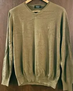 POLO オリーブグリーン Vネック ニット M