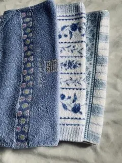 青系 花柄 ストライプ フェイスタオル セット