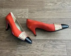 ダイアナ レッド、ゴールド& ブラック パンプス 23.5cm