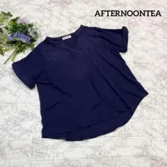 AFTERNOONTEA 刺繍デザイン 半袖カットソー ネイビー ゆったり 上品のサムネイル