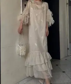 willfully ノースリーブジャガードワンピース&オーガンジーリボンタイ