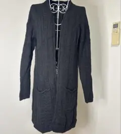 リブ編み ブラック カーディガン Lサイズ